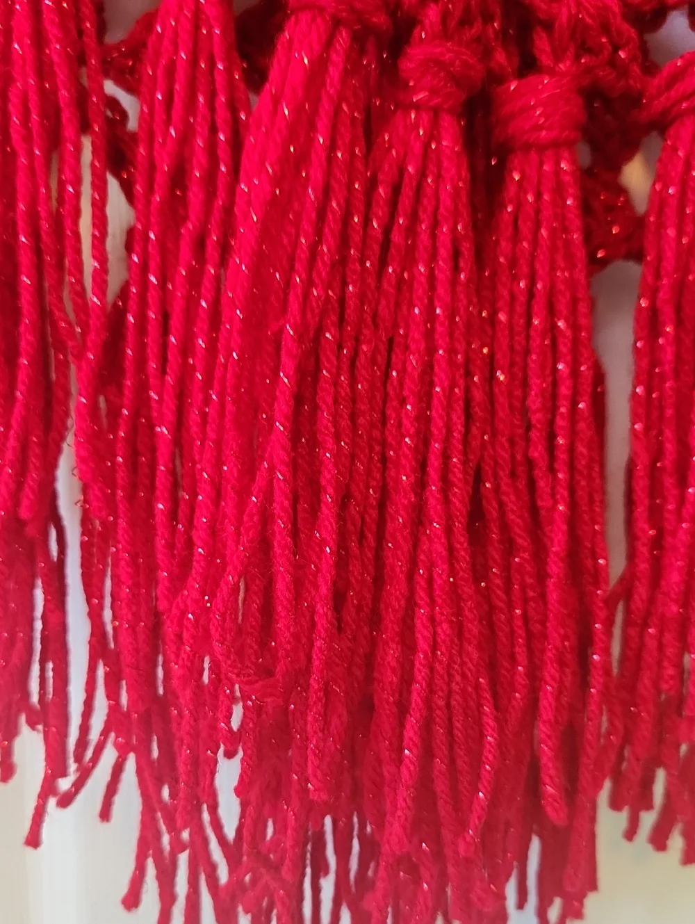 Deep Red Metallic Hand Crocheted Shawl